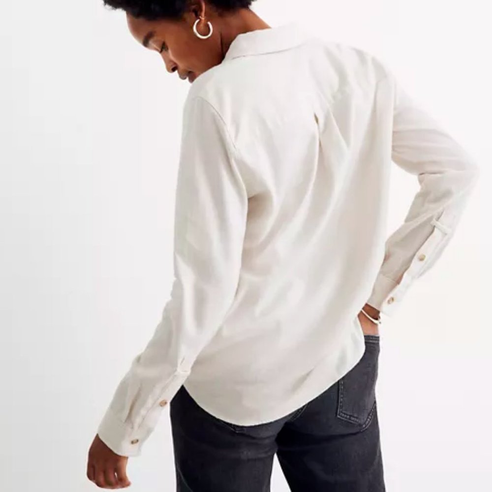 MADEWELL OATMEAL FLANNEL CLASSIC EX-BOYFRIEND POPOVER SHIRT TOP - Picture 3 of 4